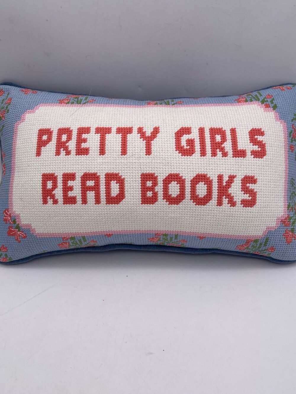 Pretty Girls Read Books Needlepoint Decorative Pillow About 14"x8"